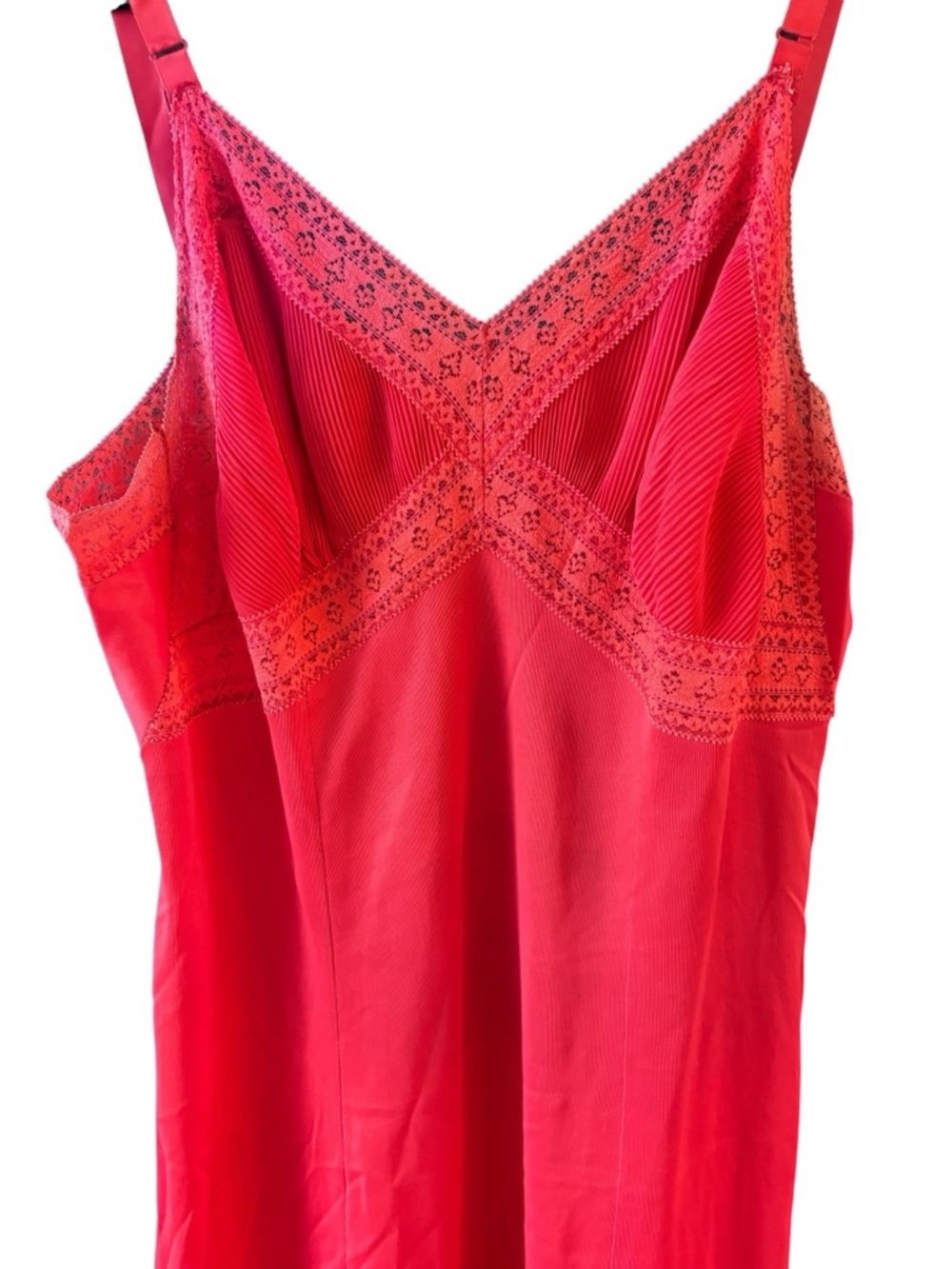 Vintage Hot Pink Satin Lace Trim Chemise Nightgown Slip Dress Lingerie Size XL